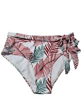 Aimage Bikini Bottom Size Large  Tropical Leaf Print High Waisted Side Tie Swim